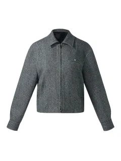 Washable Wool Women Zip-Up Jacket With Detachable Collar