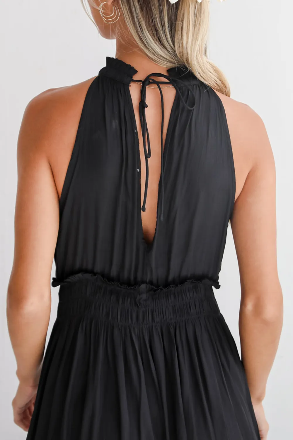 Black Satin Midi Dress