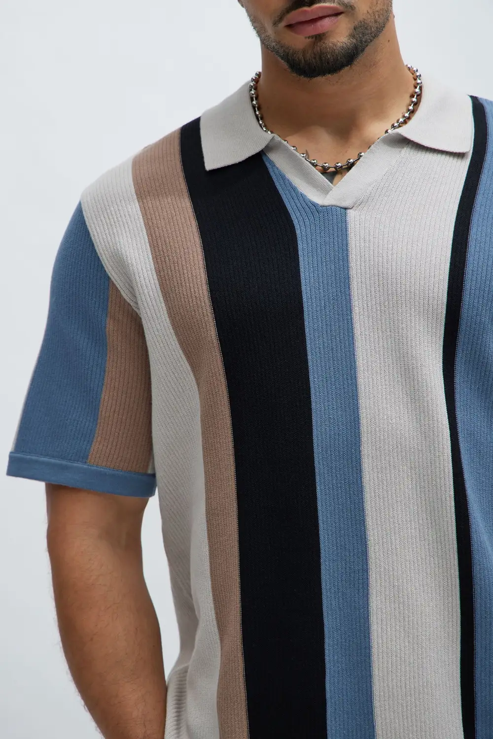 Striped Knit Short Sleeve Polo
