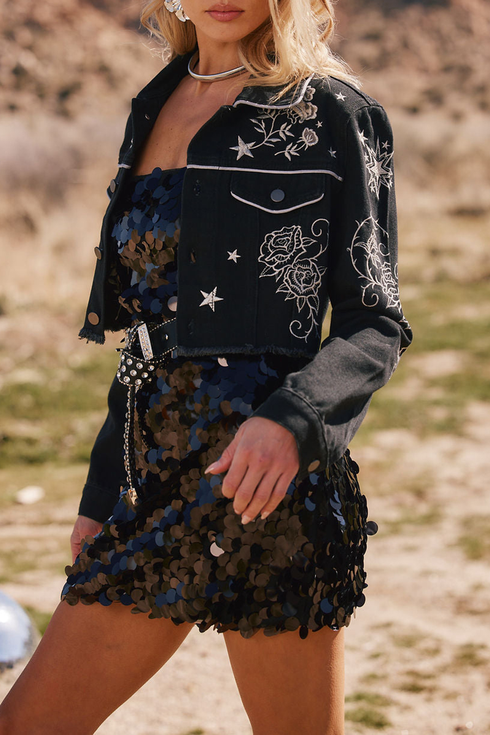 Black Embroidered Cropped Jacket