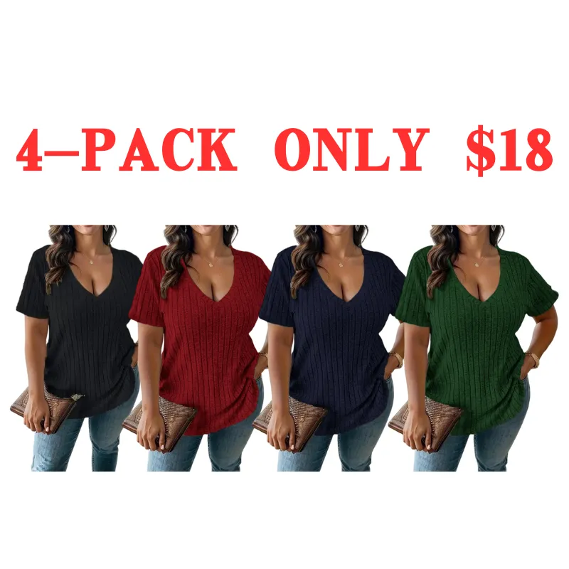 Women Plus Size Summer V-Neck Tee – Casual Short Sleeve Top