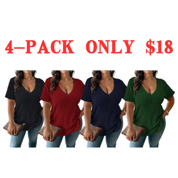 Women Plus Size Summer V-Neck Tee – Casual Short Sleeve Top