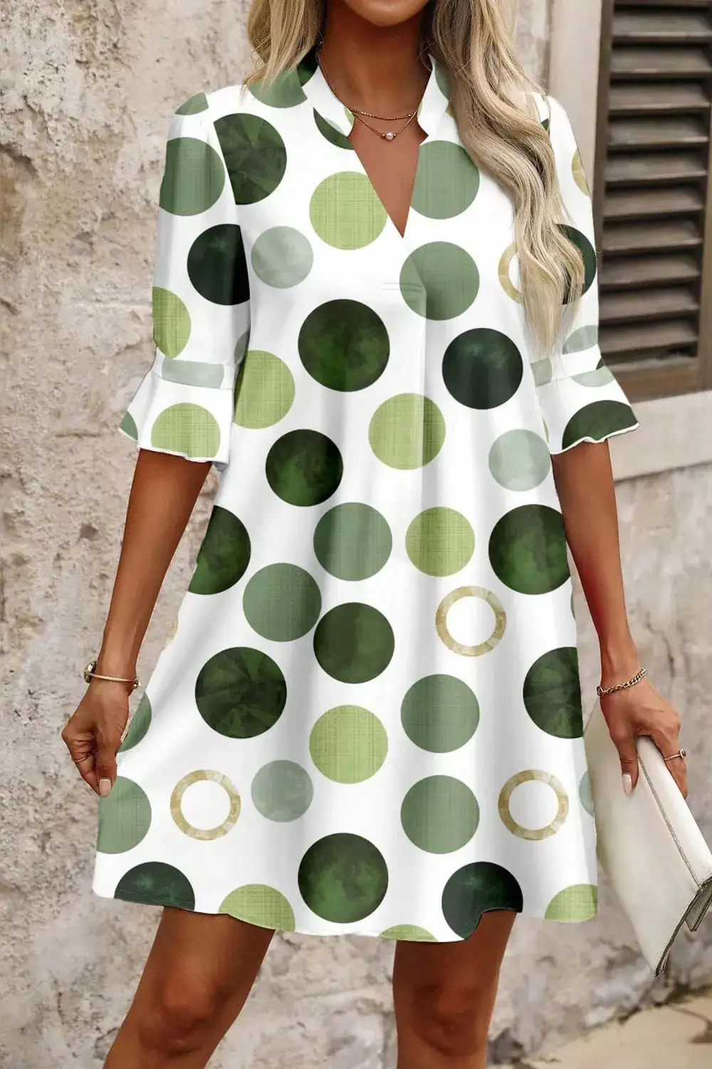 Polka Dot Print Flounced Half Sleeve Casual Vacation Dress