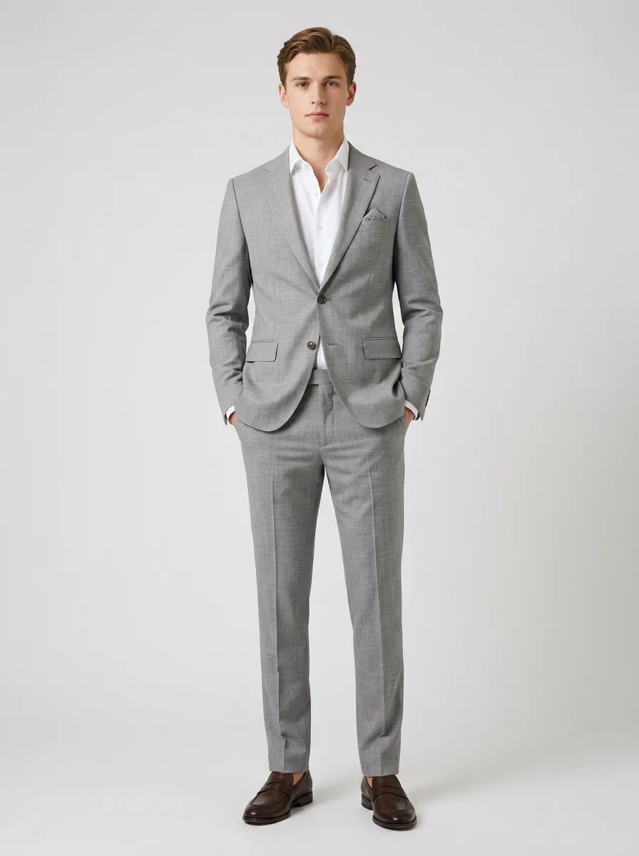 Men's Business Formal Grey Textured Slim Fit Suit