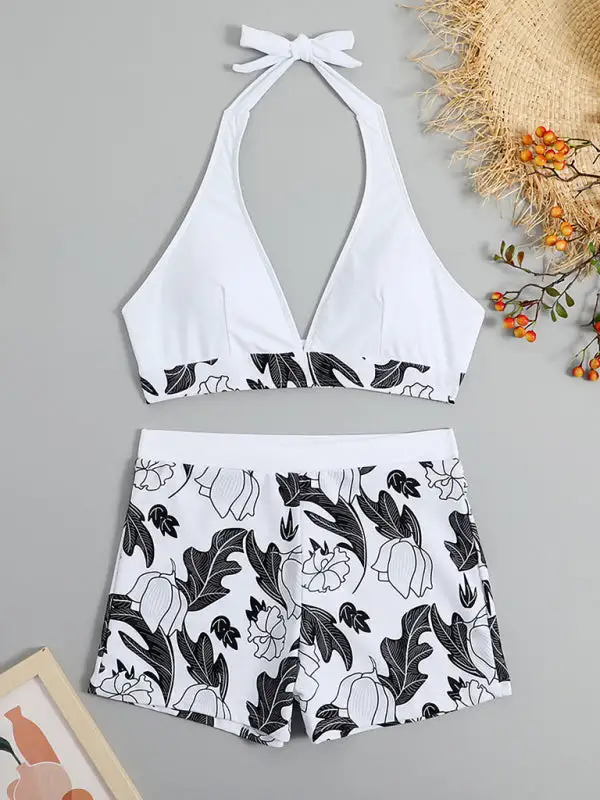 High Waist Boxer Panel Bikini Top Swim Set