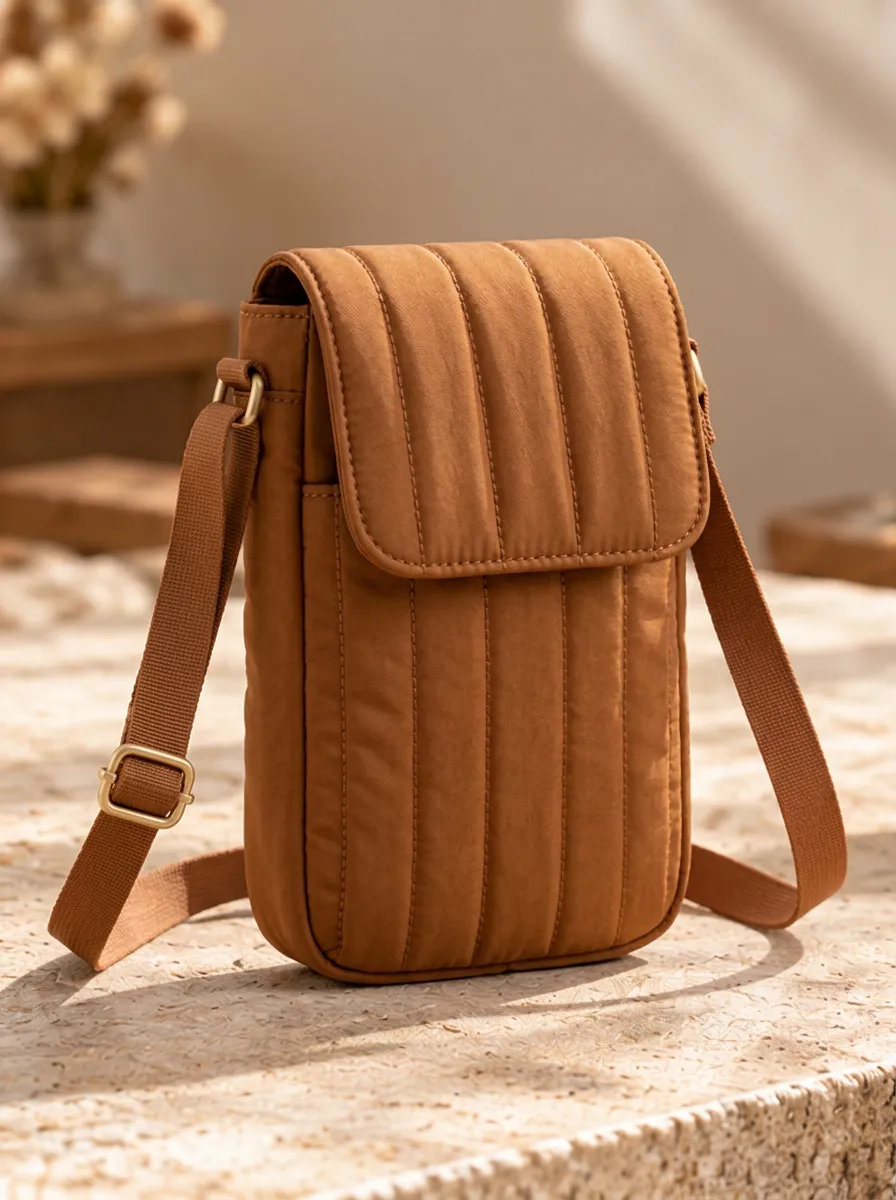 Women's Brown Quilted Easygoing Crossbody Phone Pouch
