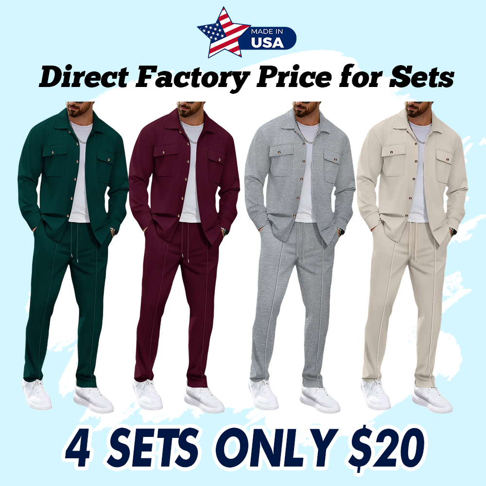 Men's 6-Piece Long Sleeve Shirt & Drawstring Pants Set 🧥 | Casual Tracksuit Outfit for Daily Wear