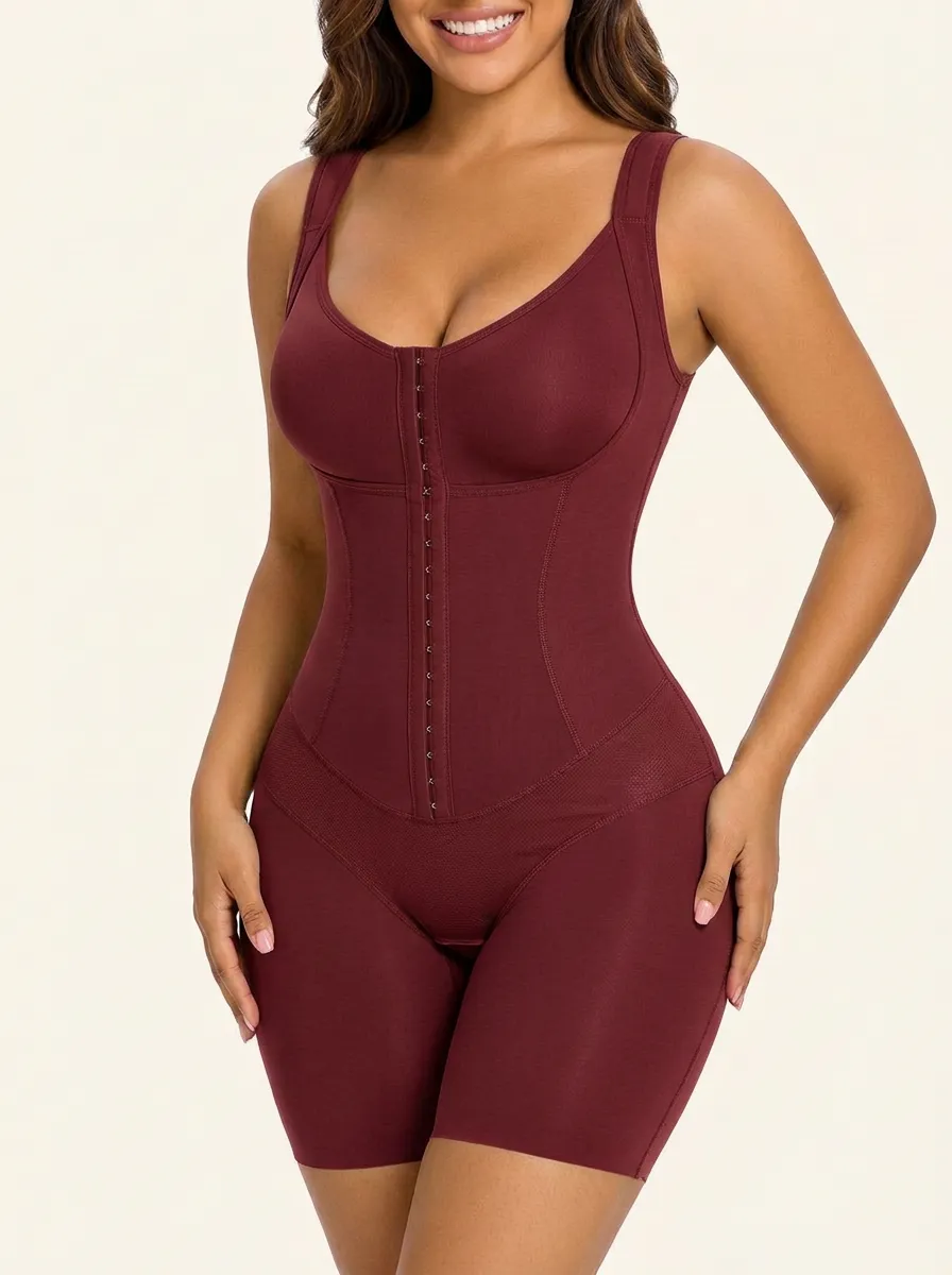 Women's Tummy Control Brown Hook-Eye Bodysuit Shapewear