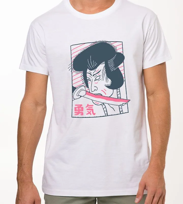 Japanese Kabuki Inspired Graphic White Unisex T-Shirt