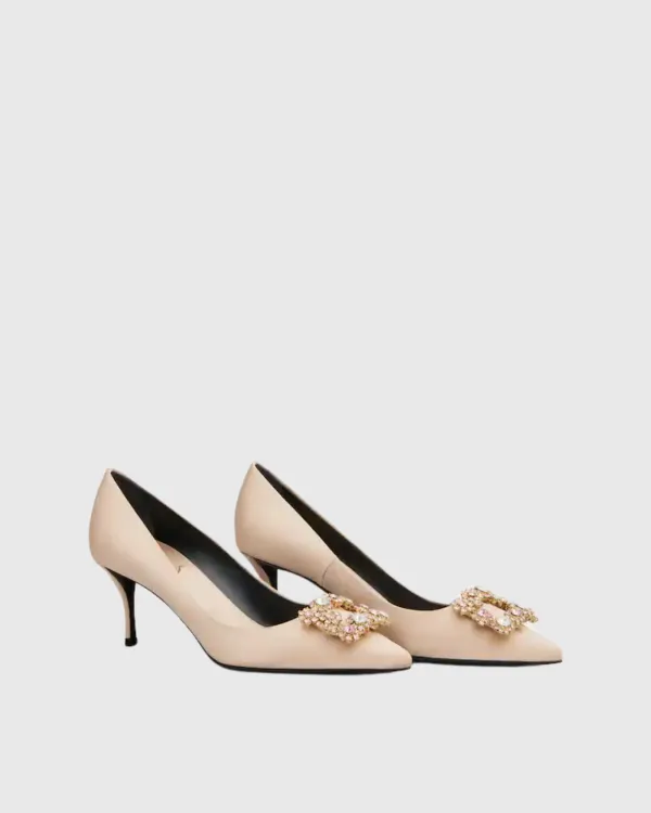 Rhinestone Buckle Pumps in Champagne