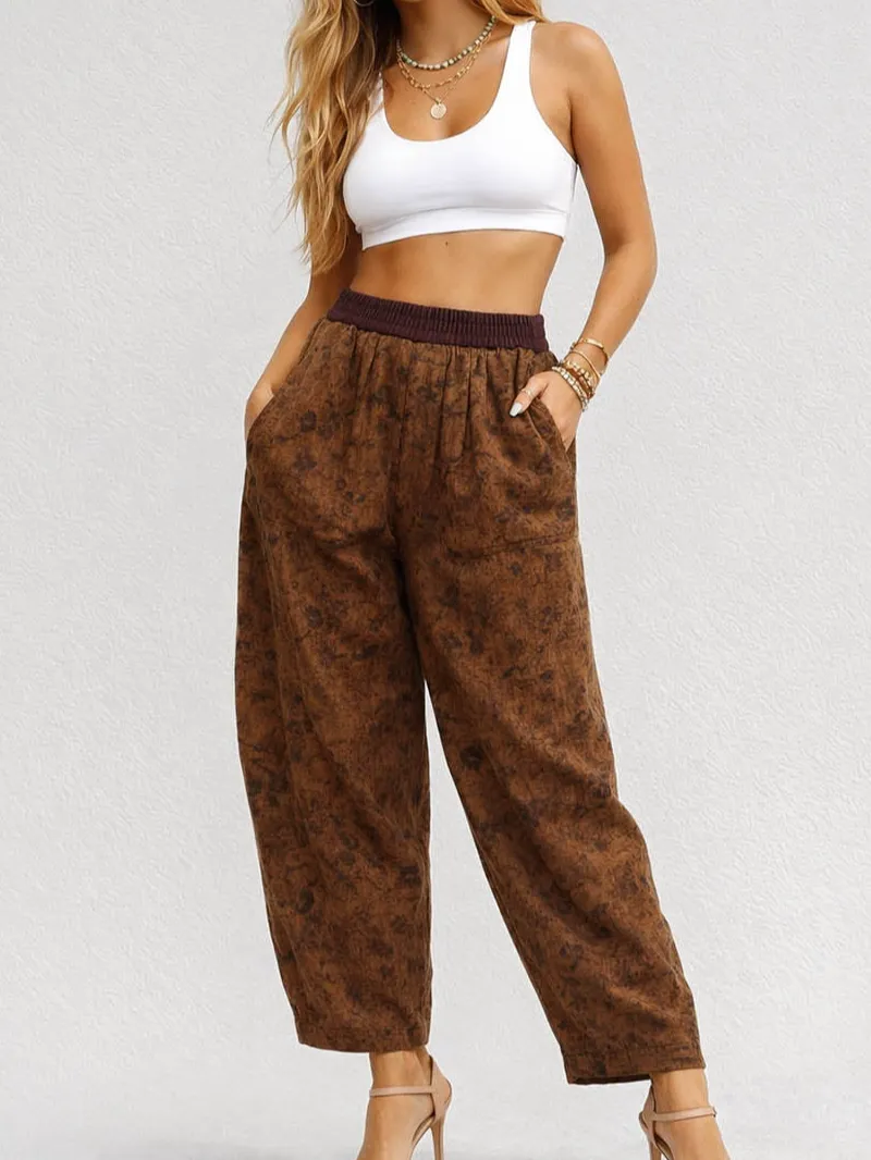Boho Abstract Elastic Waist Barrel Leg Pants