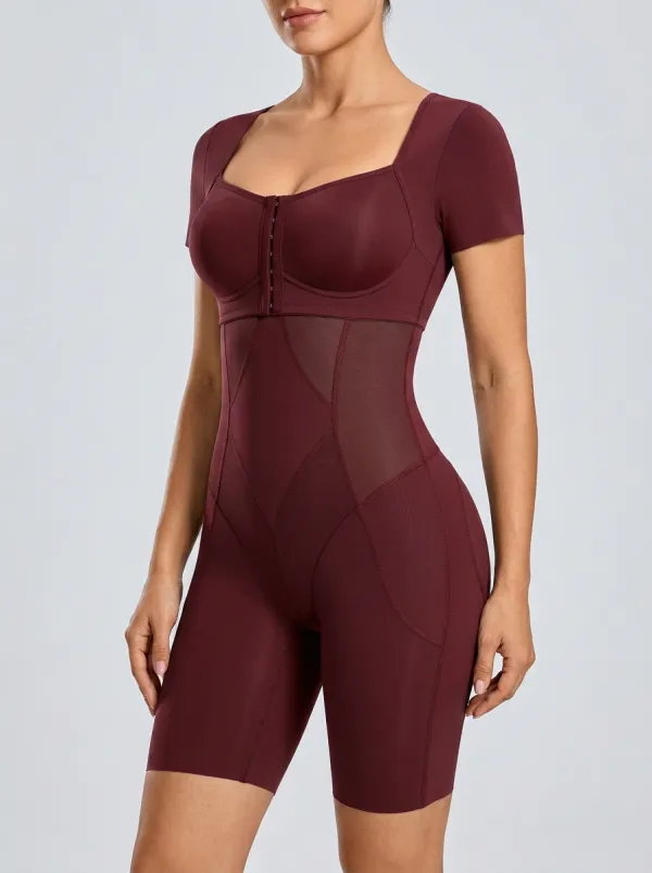 Women's Tummy Control Short Sleeve Hook-Eye Printed Shapewear