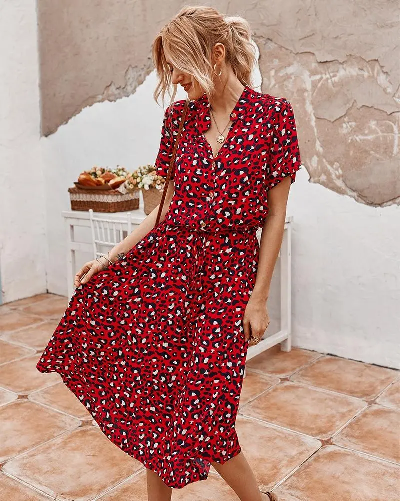 2025 Luludress Ladies Bohemian Leopard Print Shirt Dress