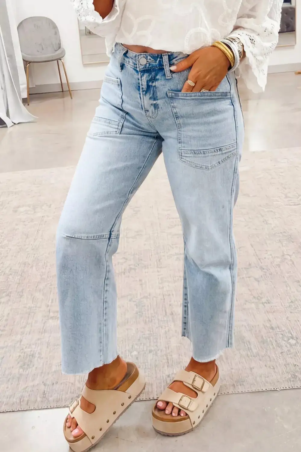 Straight Leg Pocketed Denim Jeans