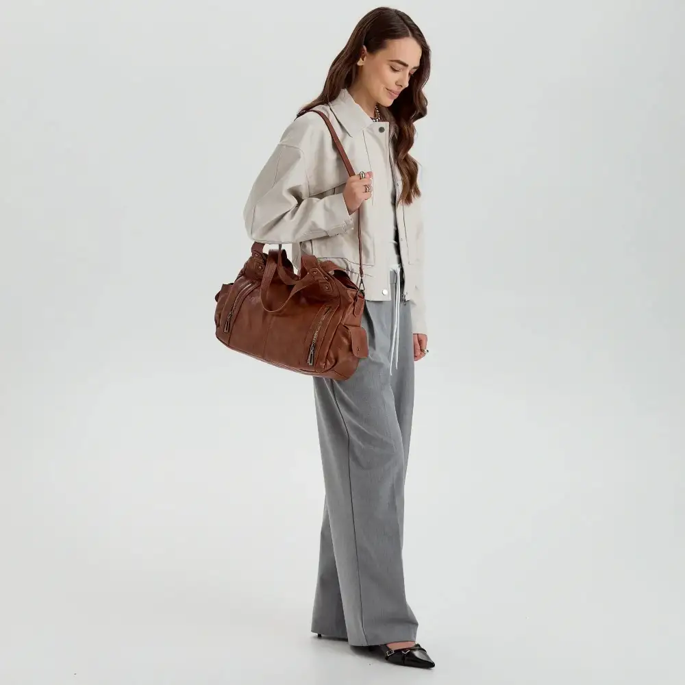 Pocket Front Leather Crossbody Bag