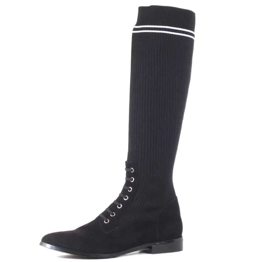 Lace Up Sock Stretch Knee High Boots