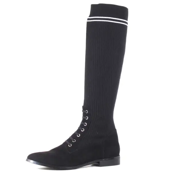 Lace Up Sock Stretch Knee High Boots