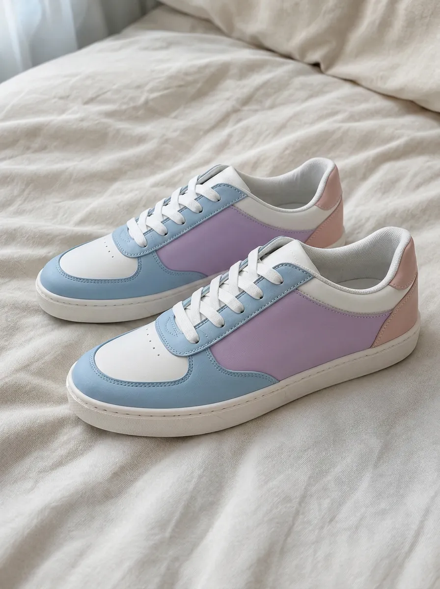 Women's Pastel Color Block Blue Purple Pink Printed Sneakers