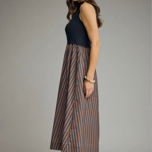 Relaxed Sleeveless Striped Skirt Dress
