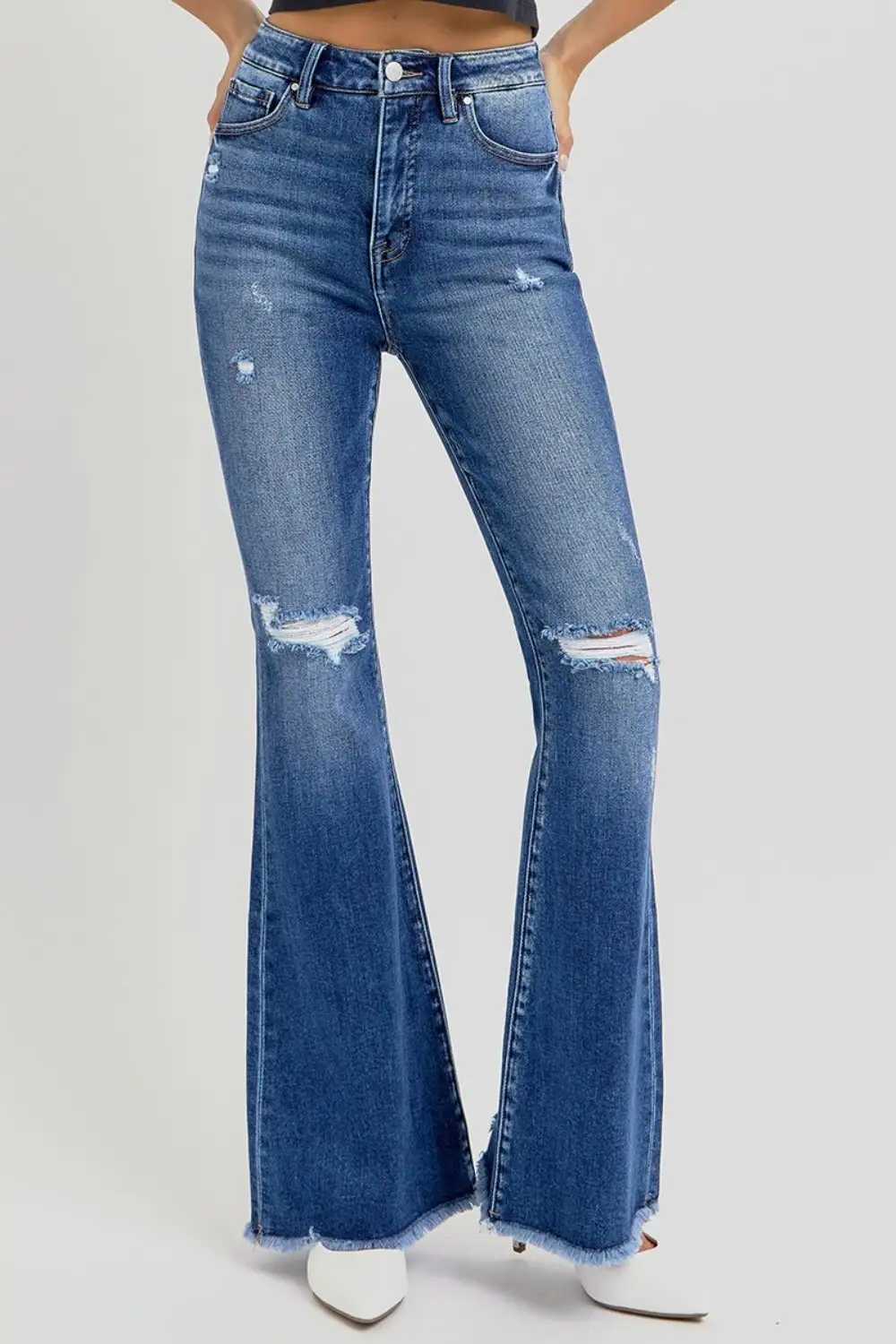 Structured High Waist Flare Leg Raw Denim Jeans