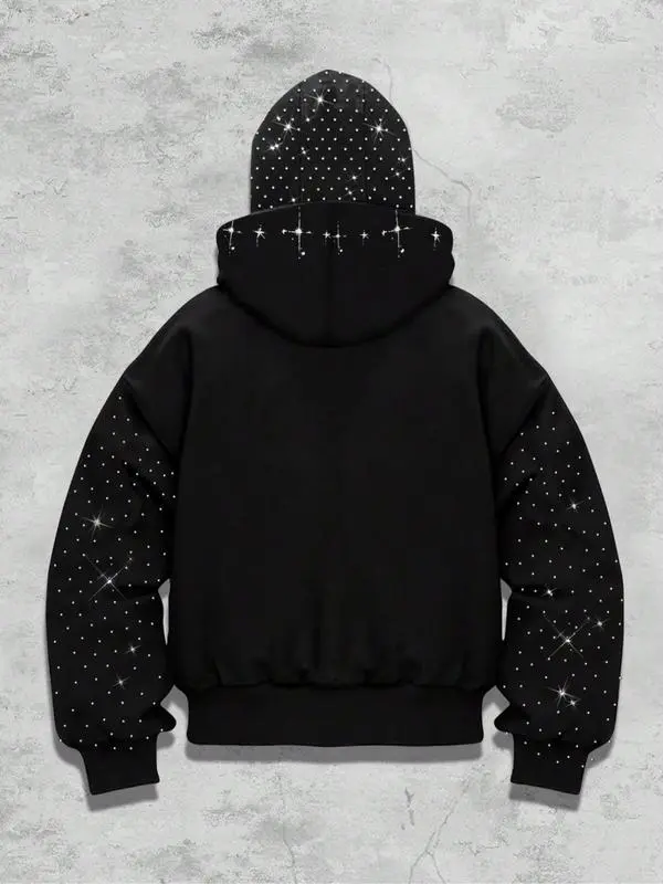 Men's Street-Style Rhinestone Windproof Warm 2-in-Hoodie w/Pockets & Zipper (Fall Winter) ships within 24 hours.Priority delivery in areas affected by heavy snow.