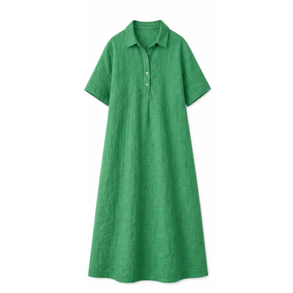 Linen Blend Polo Midi Dress