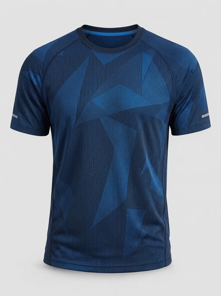 Men's Navy Geometric Print Performance T-Shirt - Design B