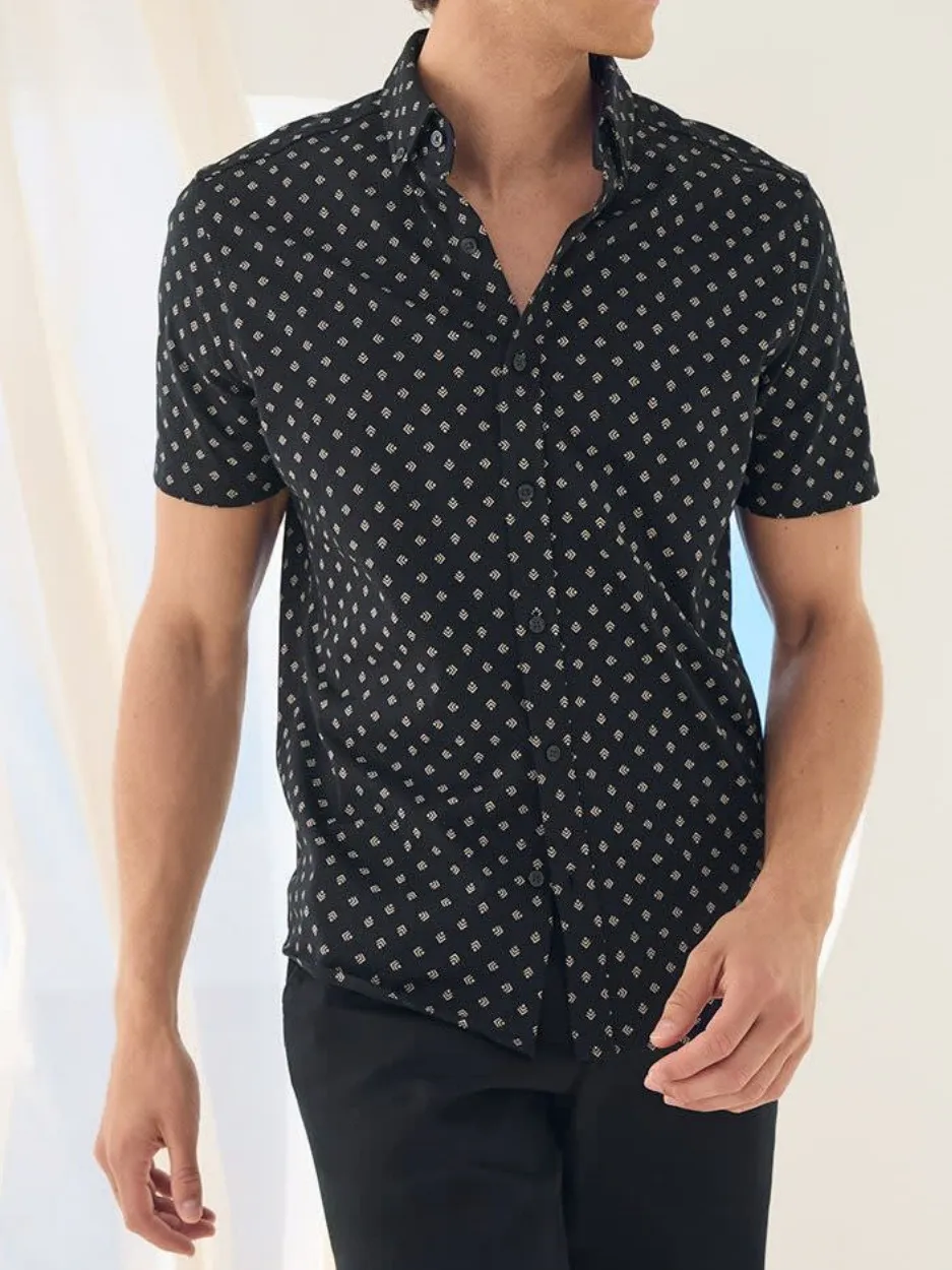 Black Slim-Fit Short-Sleeve  Shirt