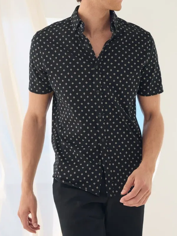 Black Slim-Fit Short-Sleeve  Shirt