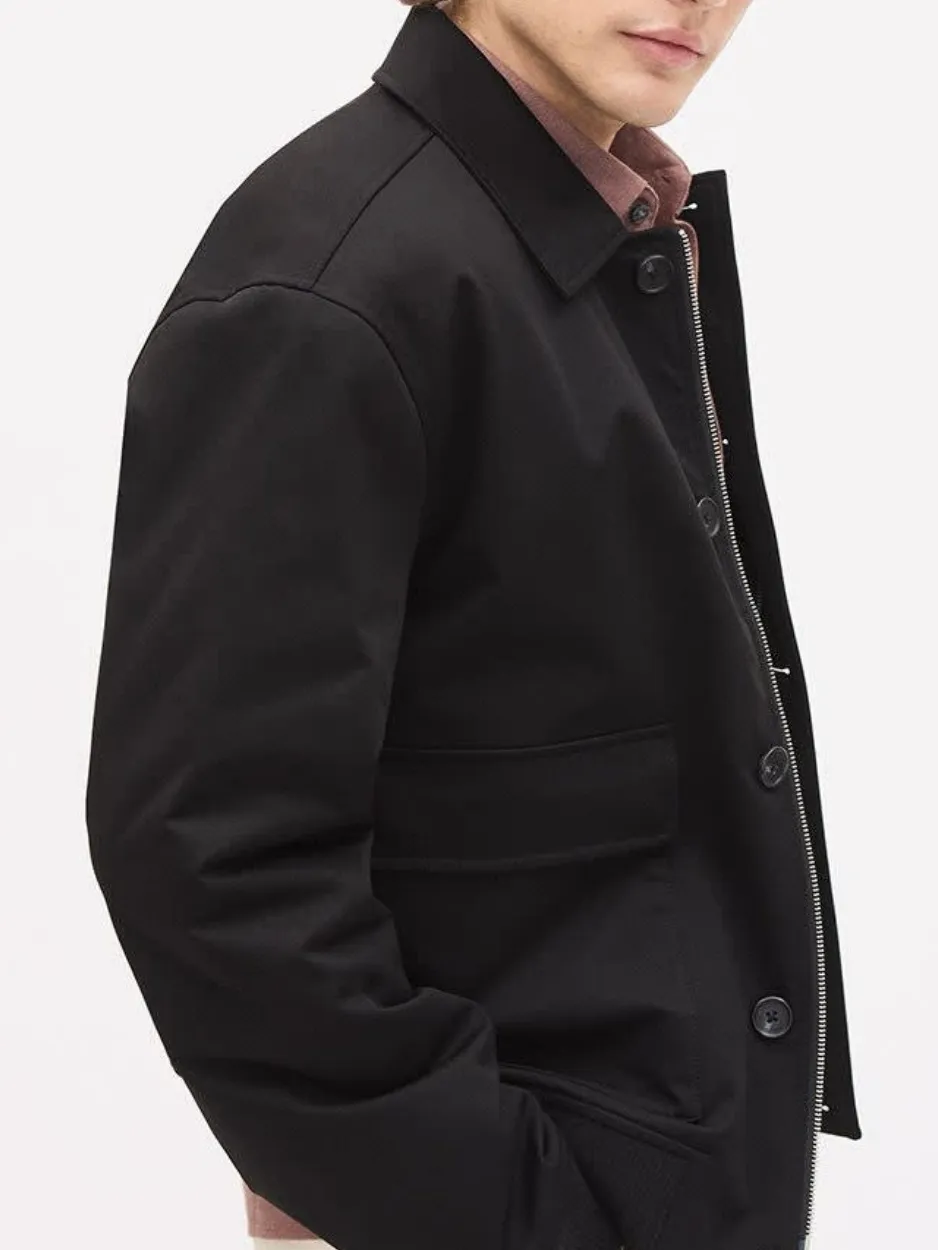 Black Long Sleeve Twill Bomber Jacket