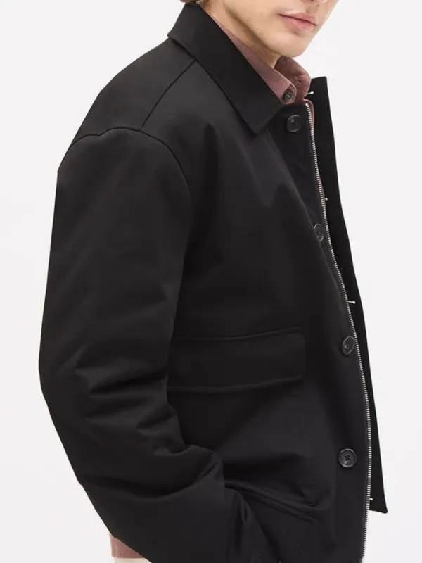 Black Long Sleeve Twill Bomber Jacket