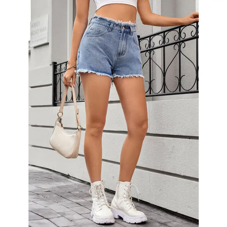 Classic Washed Raw Hem Denim Shorts