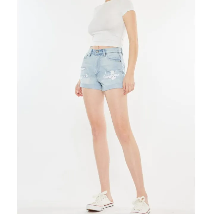 High Rise Repaired Mom Denim Shorts