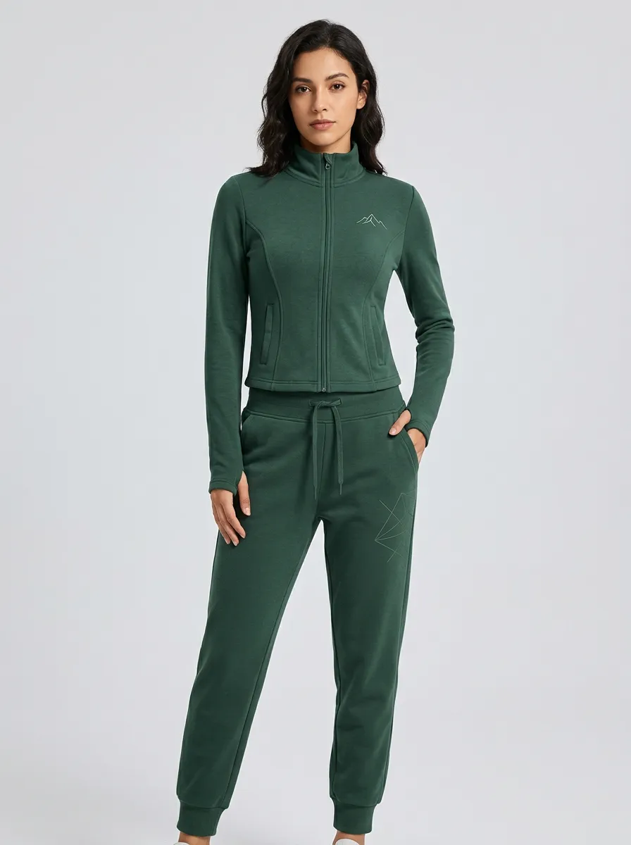 Women's Forest Green Zip-Up Jacket & Jogger Set