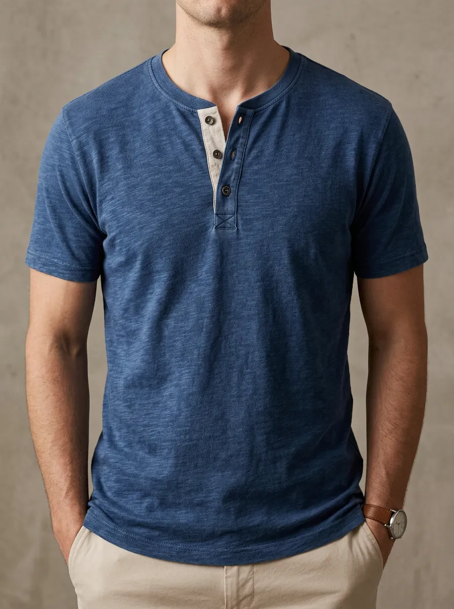 Classic Button-Placket Men's Short-Sleeve Henley Shirt