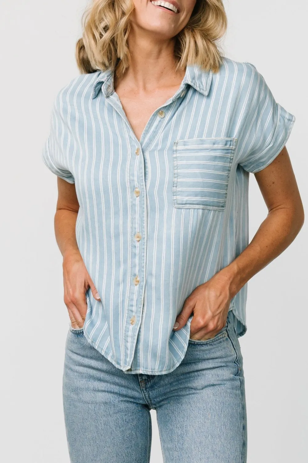 Denim Blue Commuting Versatile Button Shirt