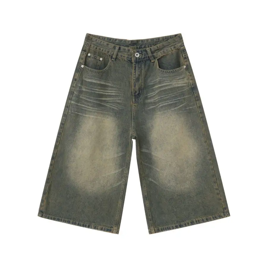 Men's Washed Denim Shorts with Pockets