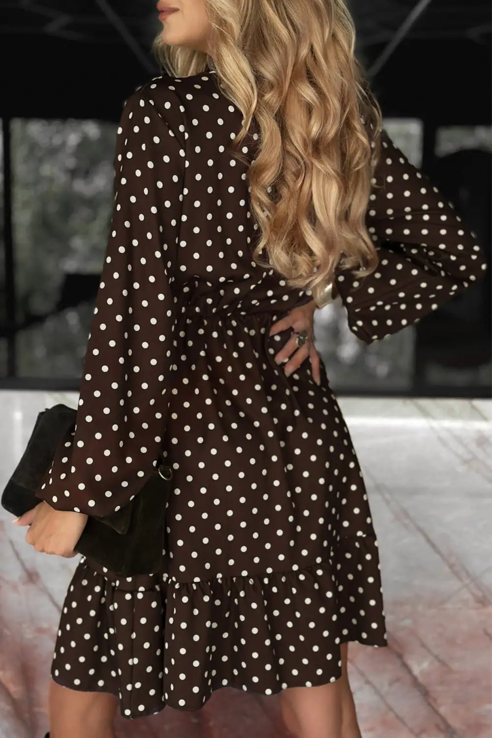 Polka Dot V Neck Ruffle Mini Dress