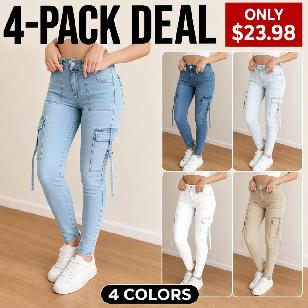 Women's Multi-Pocket Denim Cargo Pants High-Waisted Slim Fit