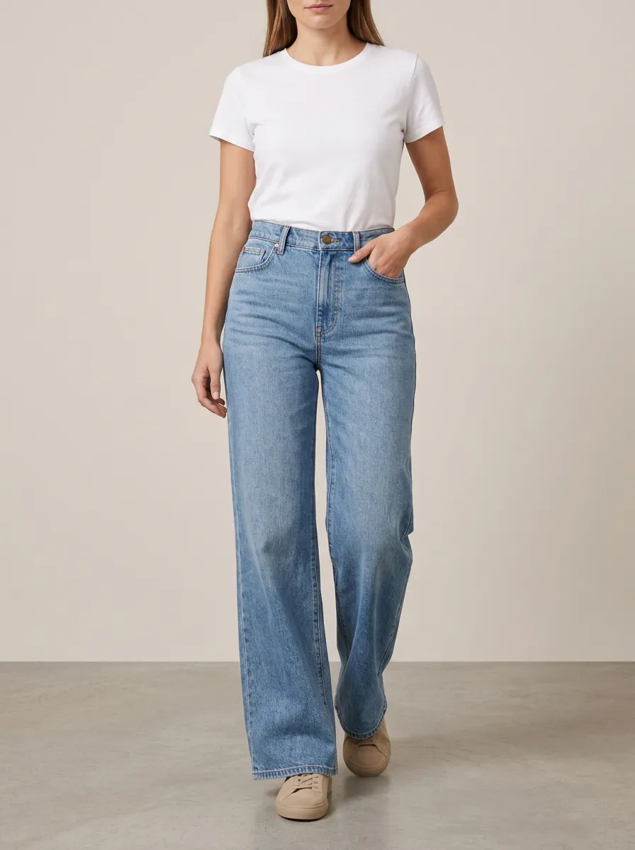Casual-Chic High-Rise Wide-Leg Denim Jeans
