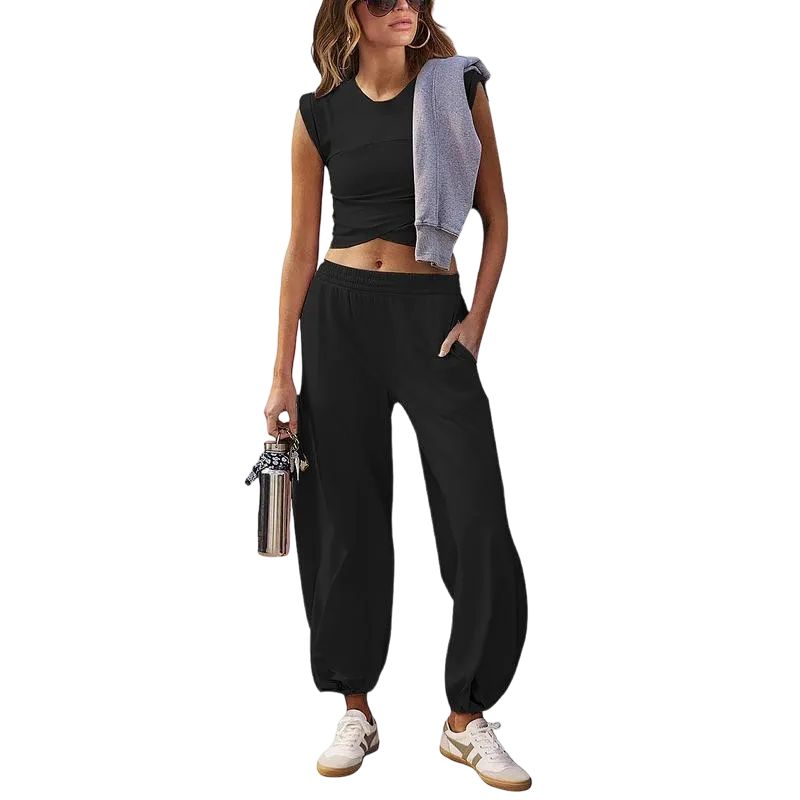 Women's Casual Short-Sleeve T-Shirt and Sweatpants Tracksuit