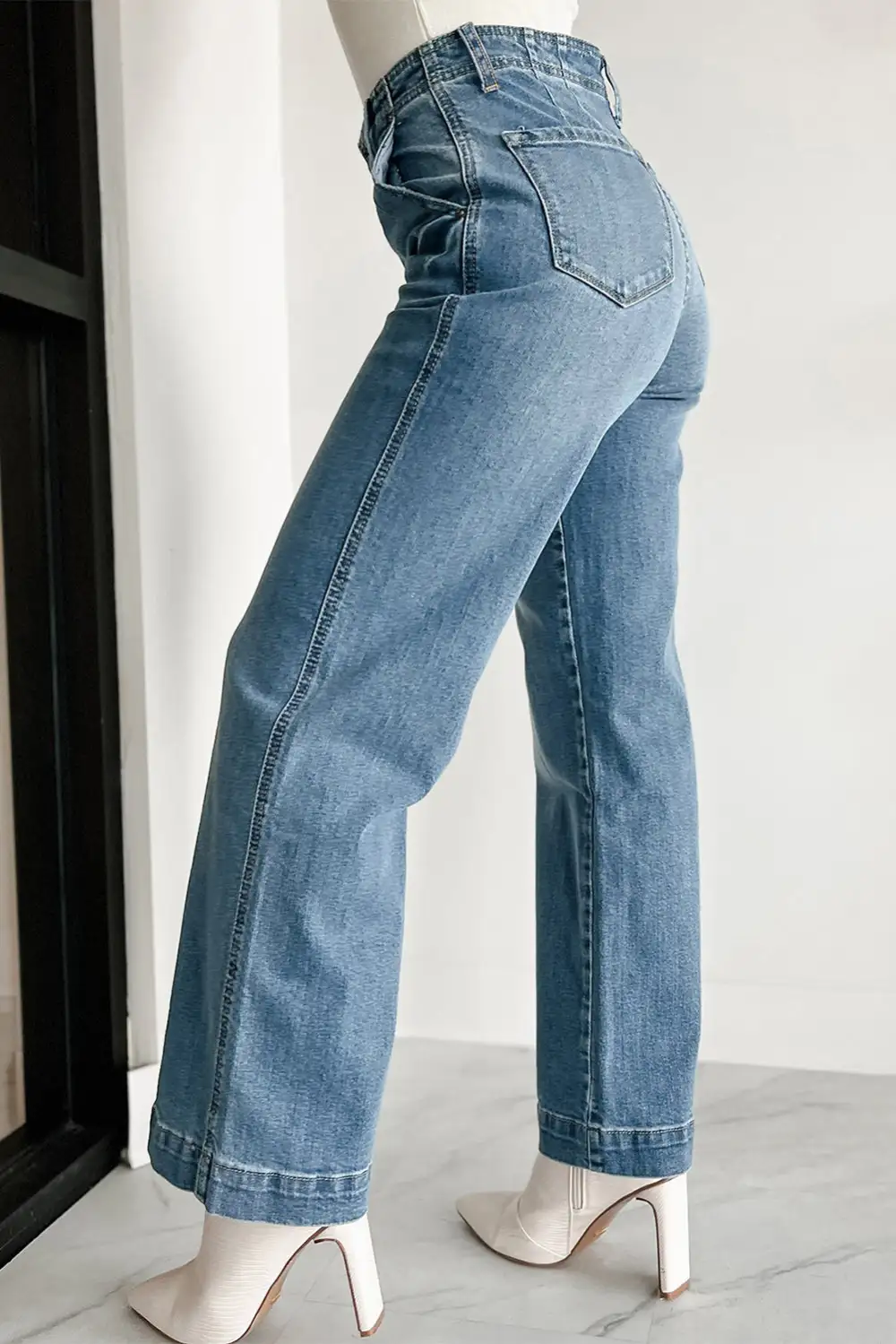 High-Waist Washed Straight Leg Jeans
