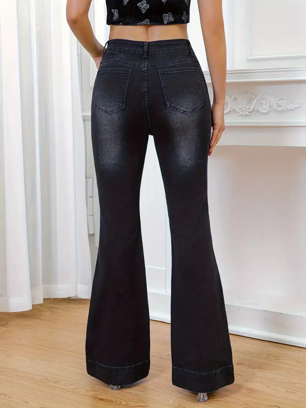 Flare Leg Rhinestone Denim Jeans