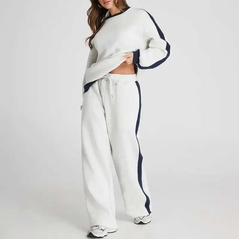 Women's 2 Piece Outfit Fleece Sweatsuit Casual Lounge Matching Sets Crewneck Loose Fit Cozy Sweatshirt & Straight Leg Sweatpants Womenswear Clothes Chic