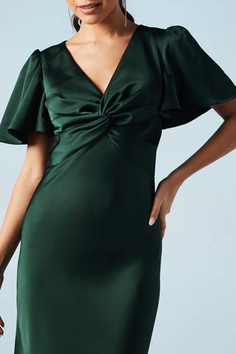 Casual Style Satin Twist Front Angel Sleeve Dress