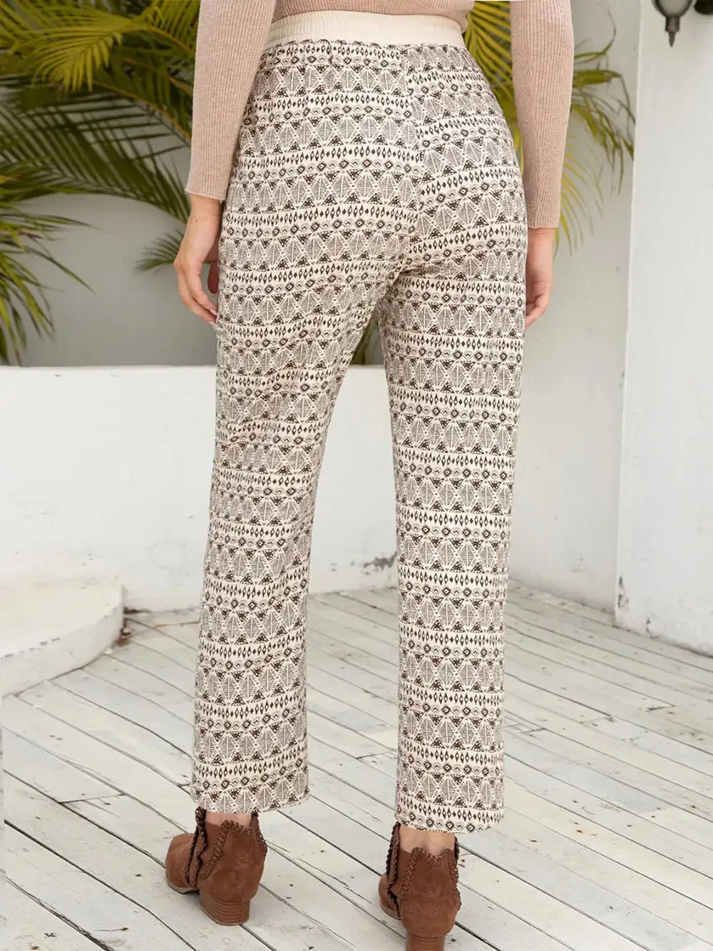 Textured Tie Waist Tie Detail Pants
