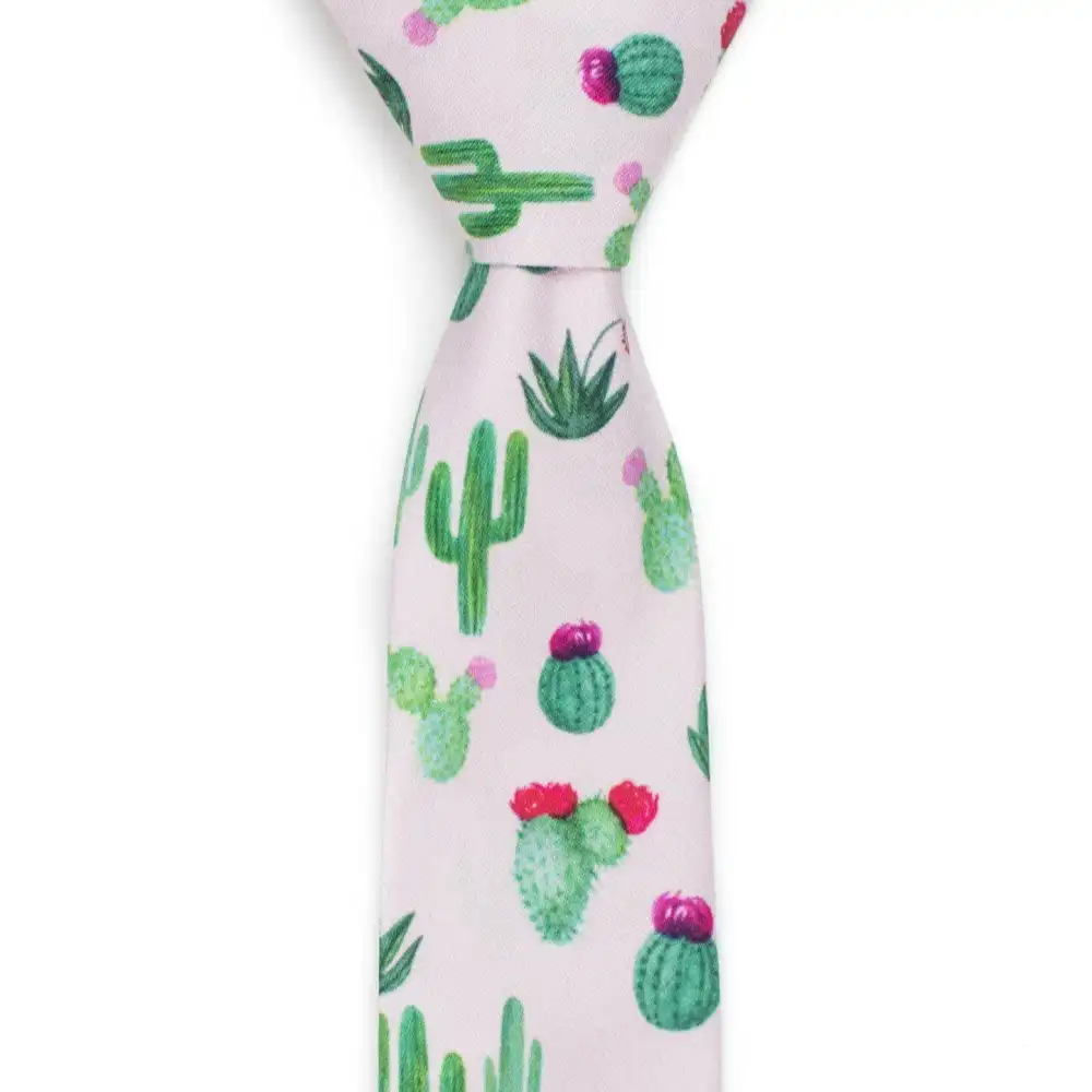 Polished Cactus Botanical Pattern Necktie