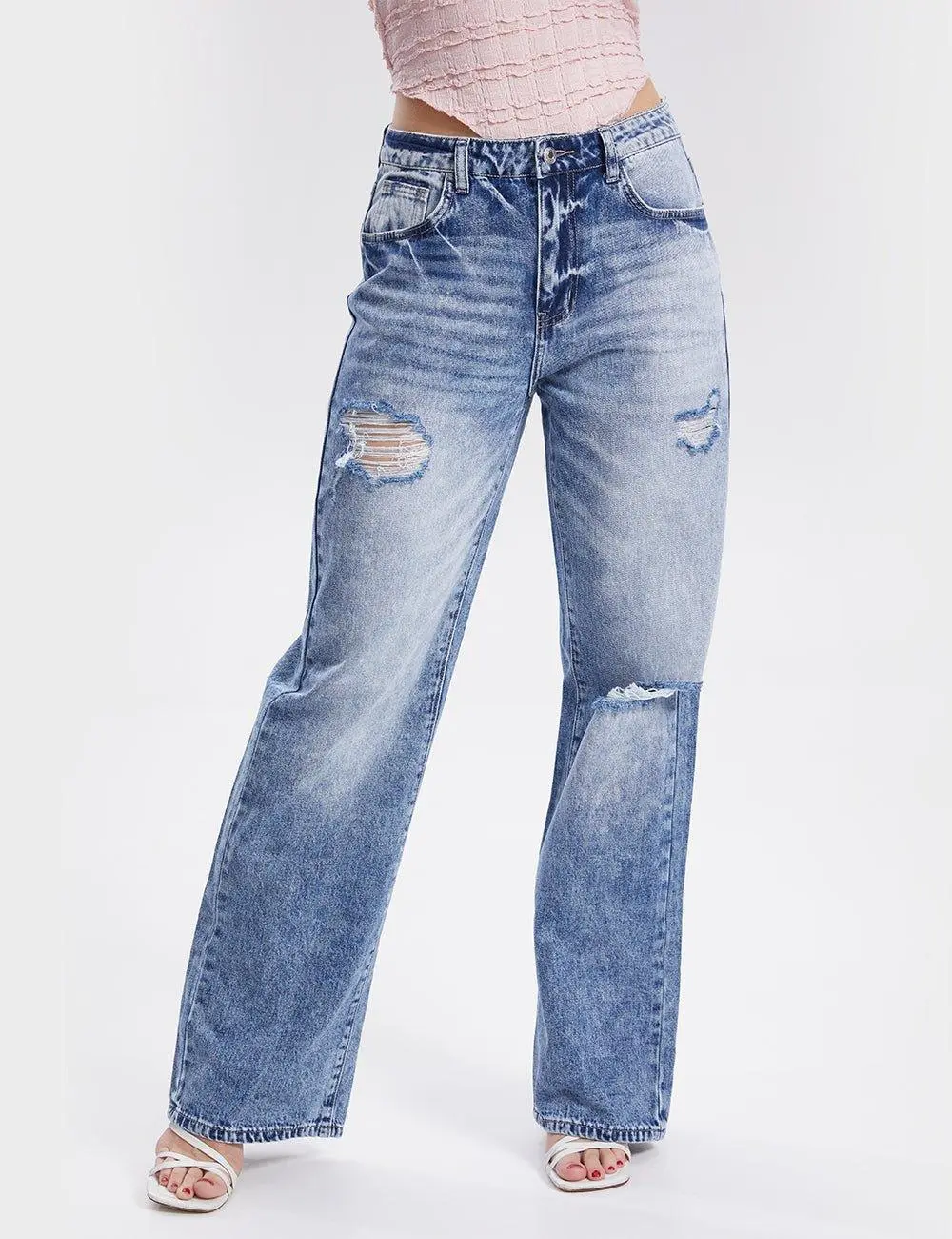High Waist Straight Leg Daily Denim Pants Jeans
