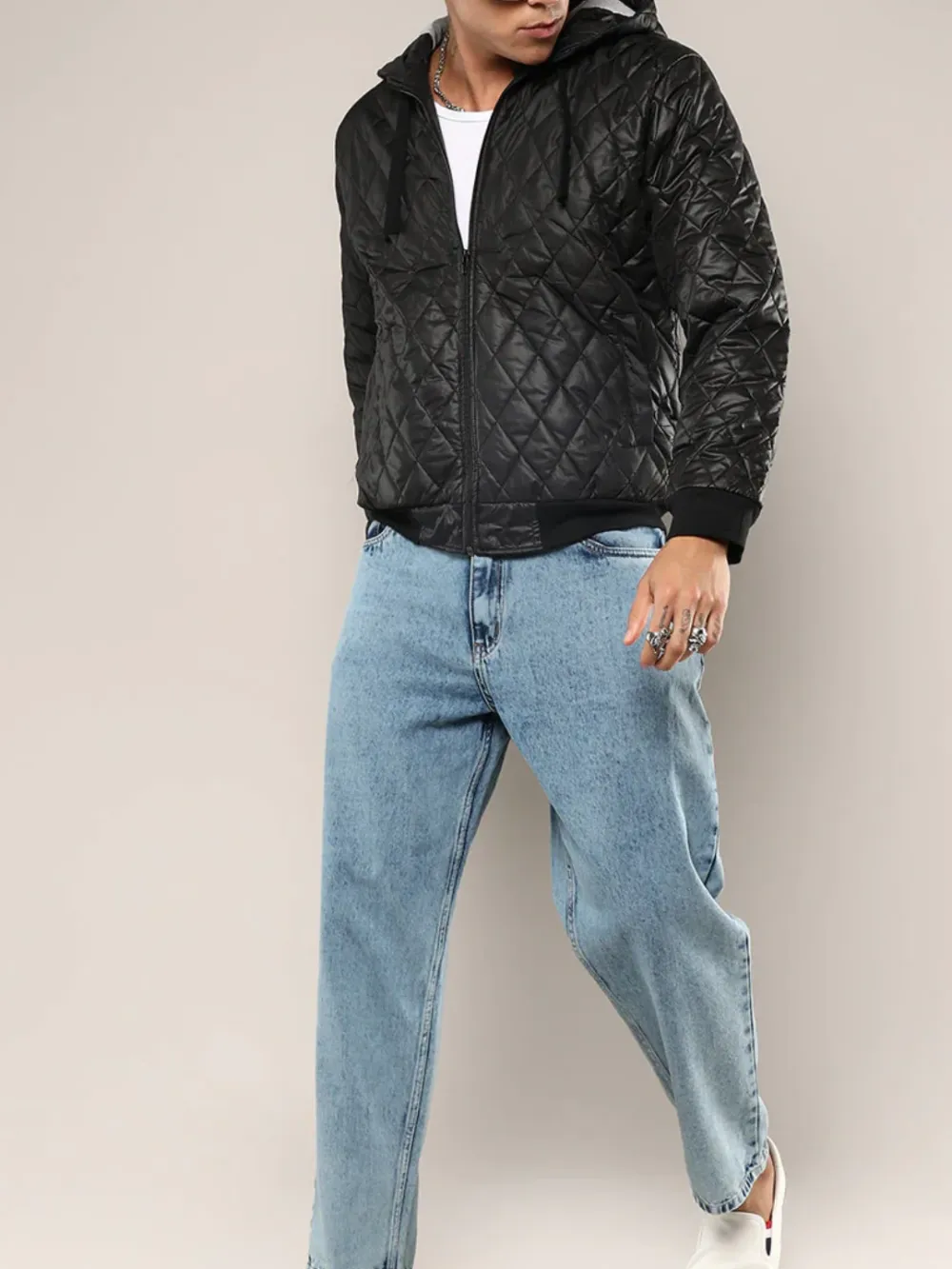 Black Puffer Jacket With Zip-Closure