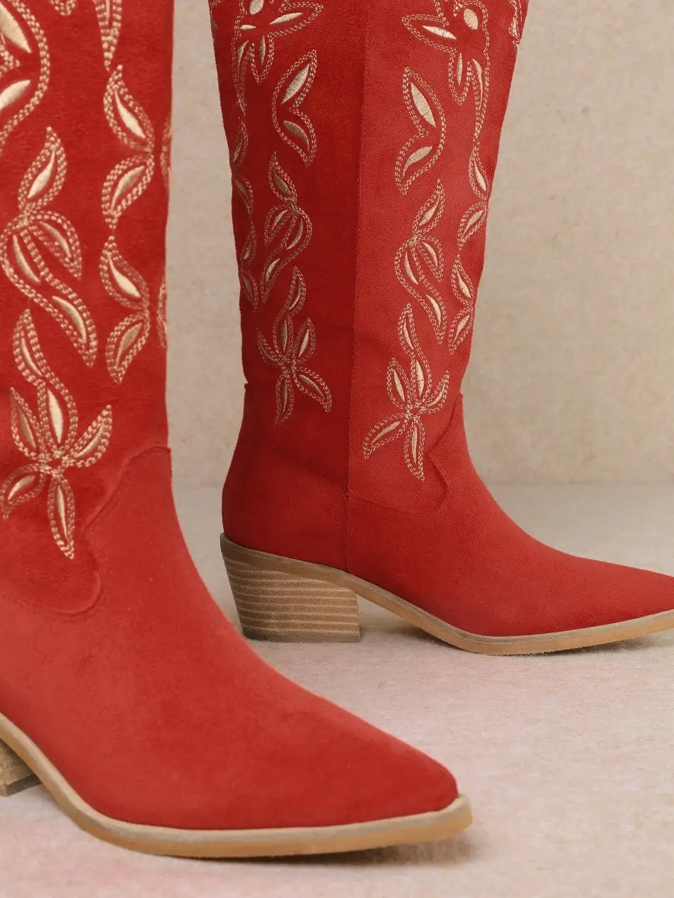 Faux-Suede Suede Western Knee-High Boots
